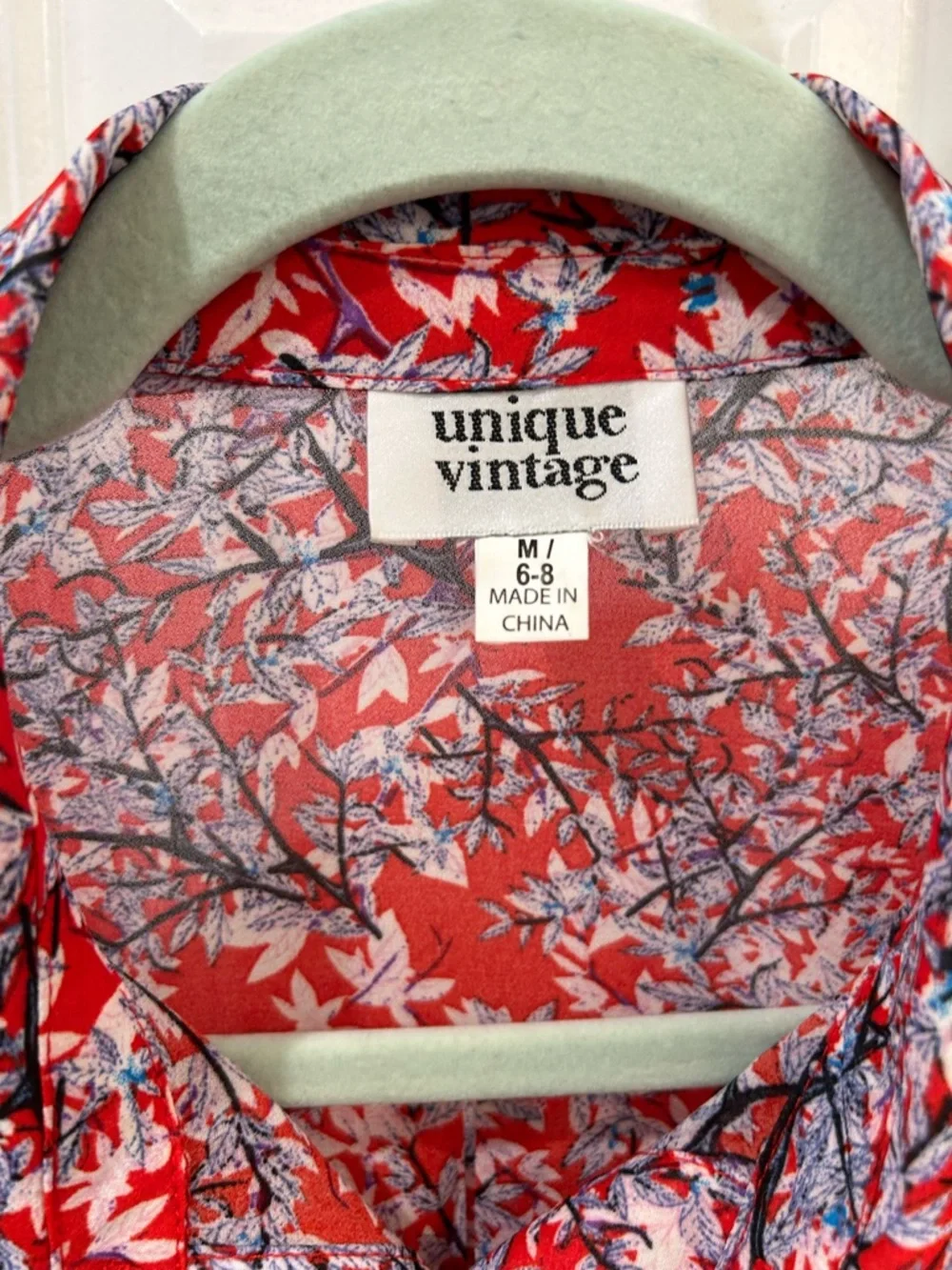 Unique Vintage Red Floral Branch Print Pintuck Blouse Button Up 1940s Style M - Picture 3 of 11